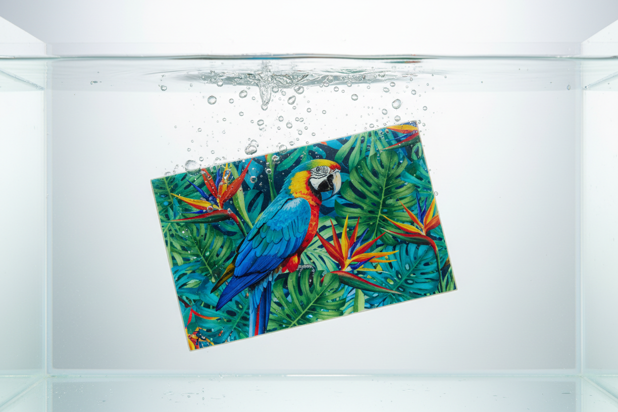 product printed with uv in water. 