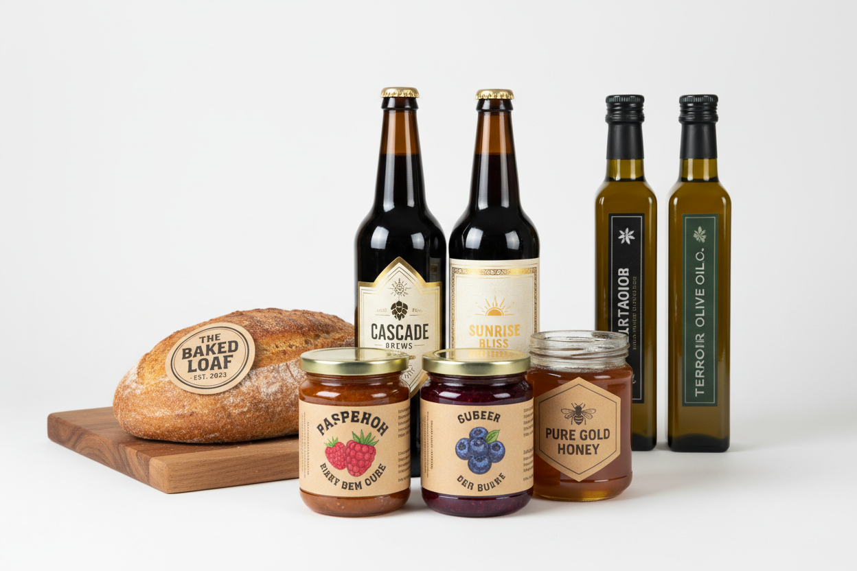 Stickers and etiquetes for small manufacters - jams bars, botles, bread with stickers etc